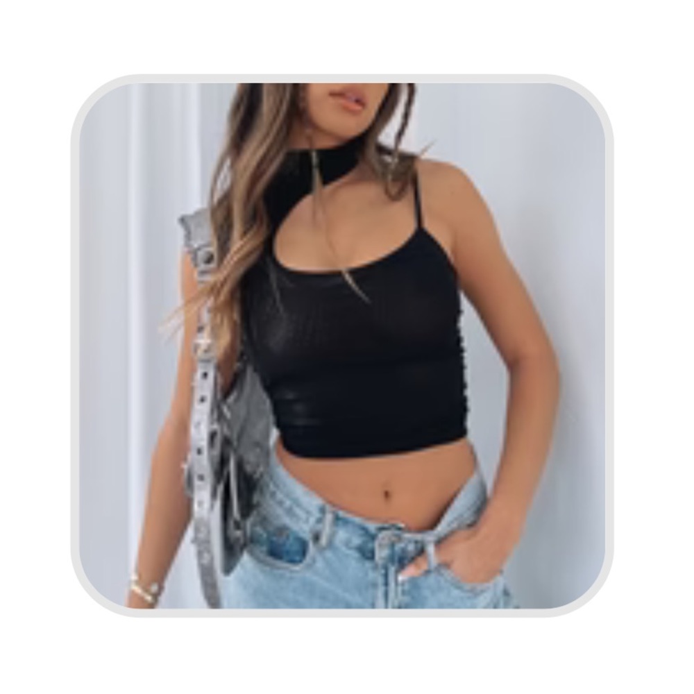 Black Crop Top, Mesh/Sheer, Size Small